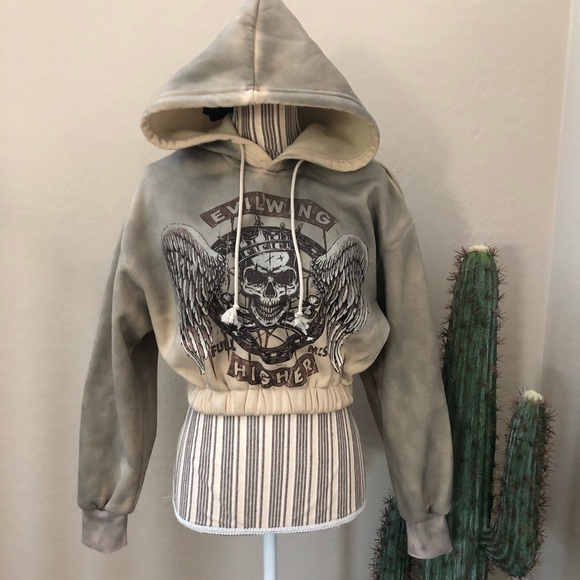 meysi kim drop shoulder skull print zip up hoodie